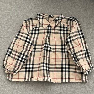 Burberry Beige and Black Checkered Kids Button Down Shirt